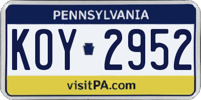PA license plate KOY2952
