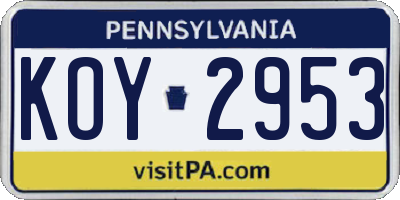 PA license plate KOY2953