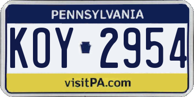 PA license plate KOY2954