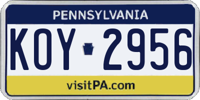 PA license plate KOY2956