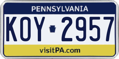 PA license plate KOY2957