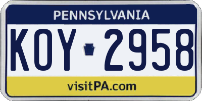 PA license plate KOY2958