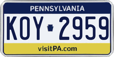 PA license plate KOY2959