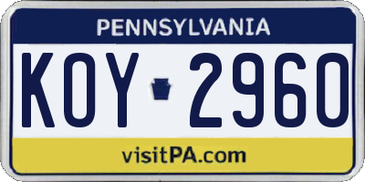 PA license plate KOY2960