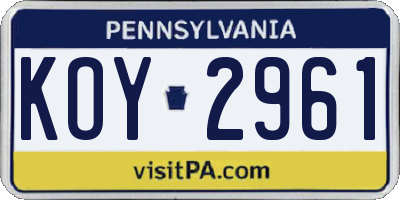 PA license plate KOY2961