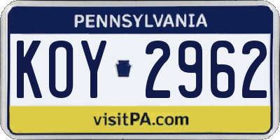 PA license plate KOY2962