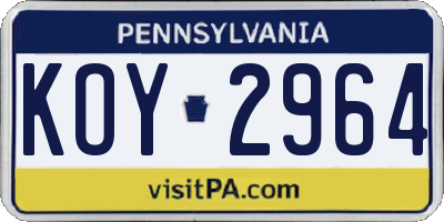 PA license plate KOY2964