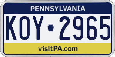 PA license plate KOY2965