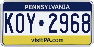 PA license plate KOY2968