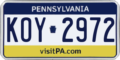 PA license plate KOY2972