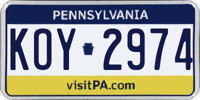 PA license plate KOY2974