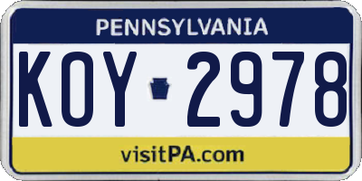 PA license plate KOY2978