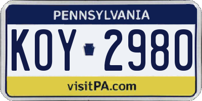 PA license plate KOY2980