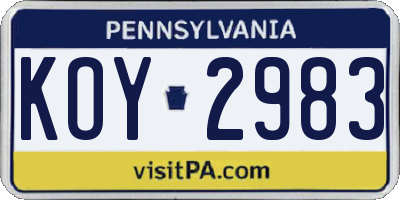 PA license plate KOY2983