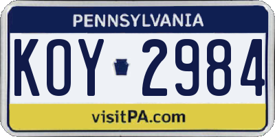 PA license plate KOY2984