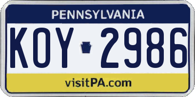 PA license plate KOY2986