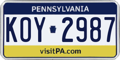 PA license plate KOY2987