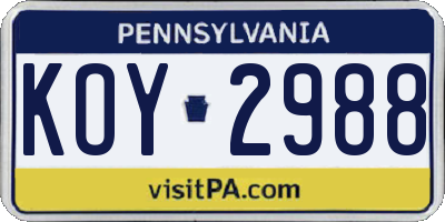 PA license plate KOY2988