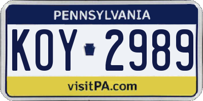 PA license plate KOY2989