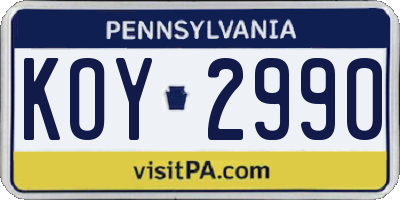 PA license plate KOY2990