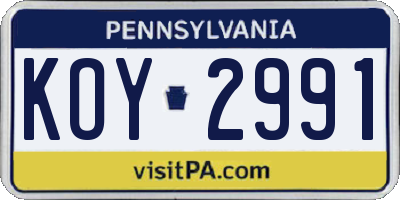 PA license plate KOY2991