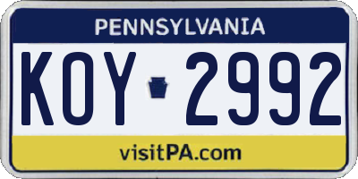 PA license plate KOY2992