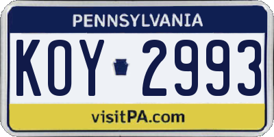 PA license plate KOY2993