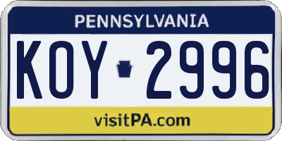 PA license plate KOY2996
