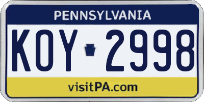 PA license plate KOY2998