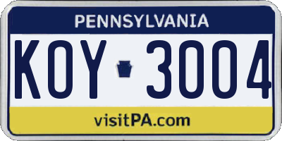 PA license plate KOY3004