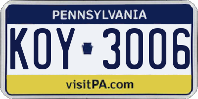 PA license plate KOY3006