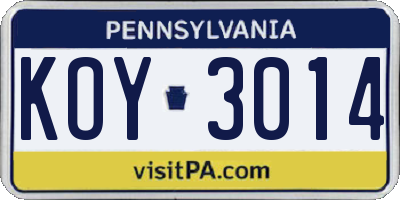 PA license plate KOY3014