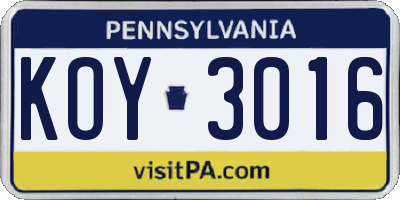 PA license plate KOY3016