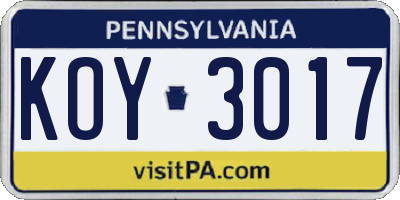 PA license plate KOY3017
