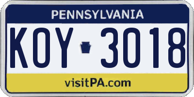 PA license plate KOY3018
