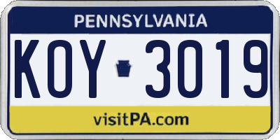 PA license plate KOY3019