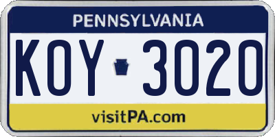 PA license plate KOY3020