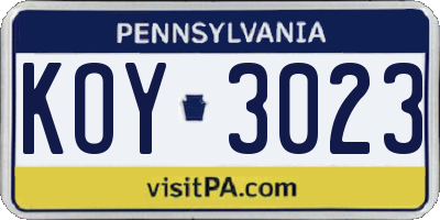 PA license plate KOY3023