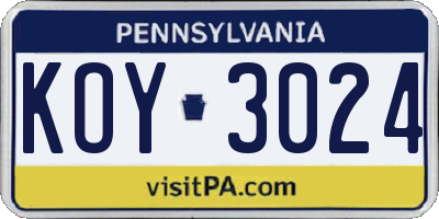 PA license plate KOY3024