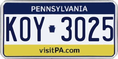 PA license plate KOY3025