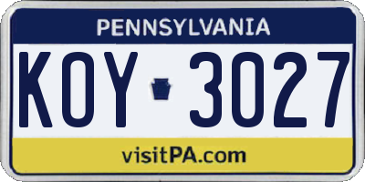 PA license plate KOY3027