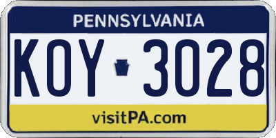 PA license plate KOY3028