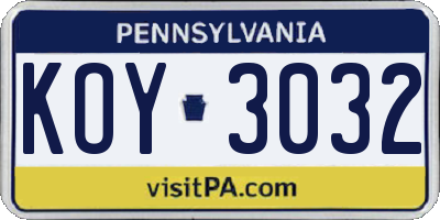 PA license plate KOY3032