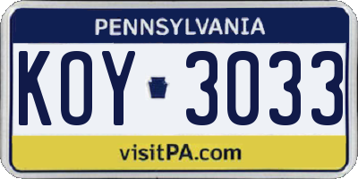 PA license plate KOY3033