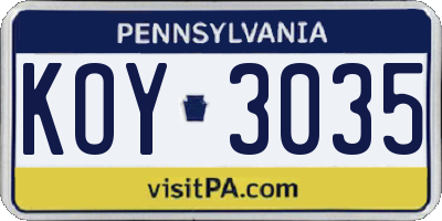 PA license plate KOY3035