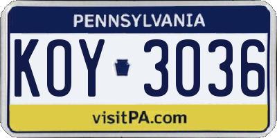 PA license plate KOY3036