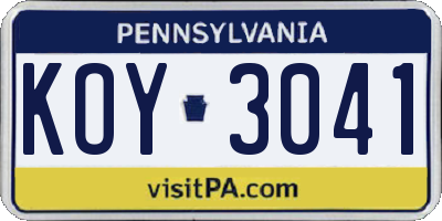 PA license plate KOY3041