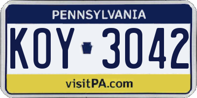 PA license plate KOY3042
