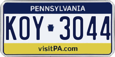 PA license plate KOY3044