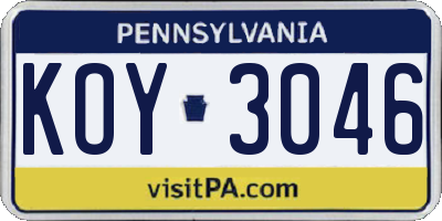 PA license plate KOY3046